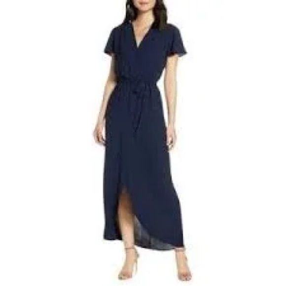 Fraiche By J Navy High Low Faux Wrap Midi Dress New With Tags Large - Picture 2 of 11